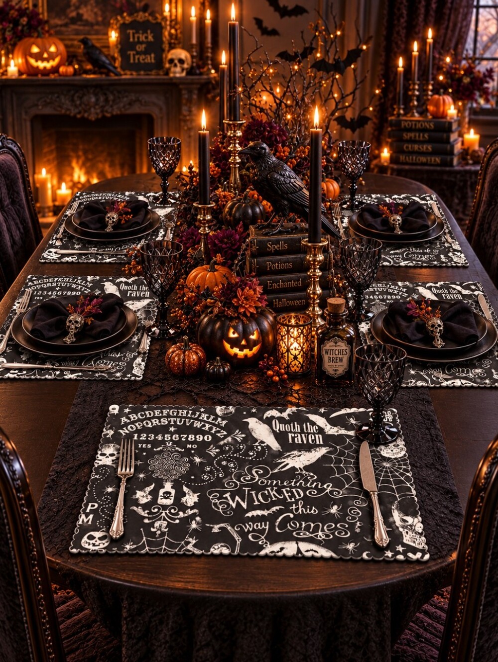 Gothic Halloween Raven Spooky Placemats Set of 6 NIP